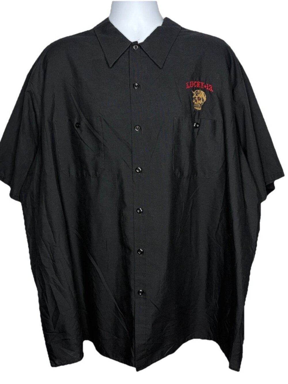 Vintage Y2K Lucky 13 Red Kap Work Shirt Size 4XL Skull Bikes Booze Broads Tattoo